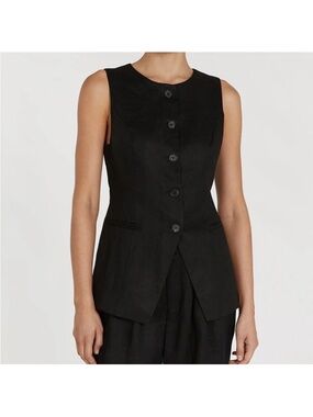 DISSH Black Sleeveless Button-Down Tailored Top